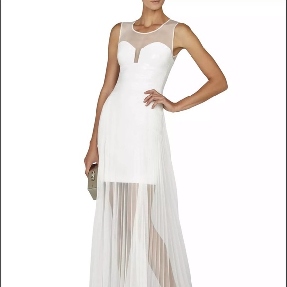 white bcbg gown